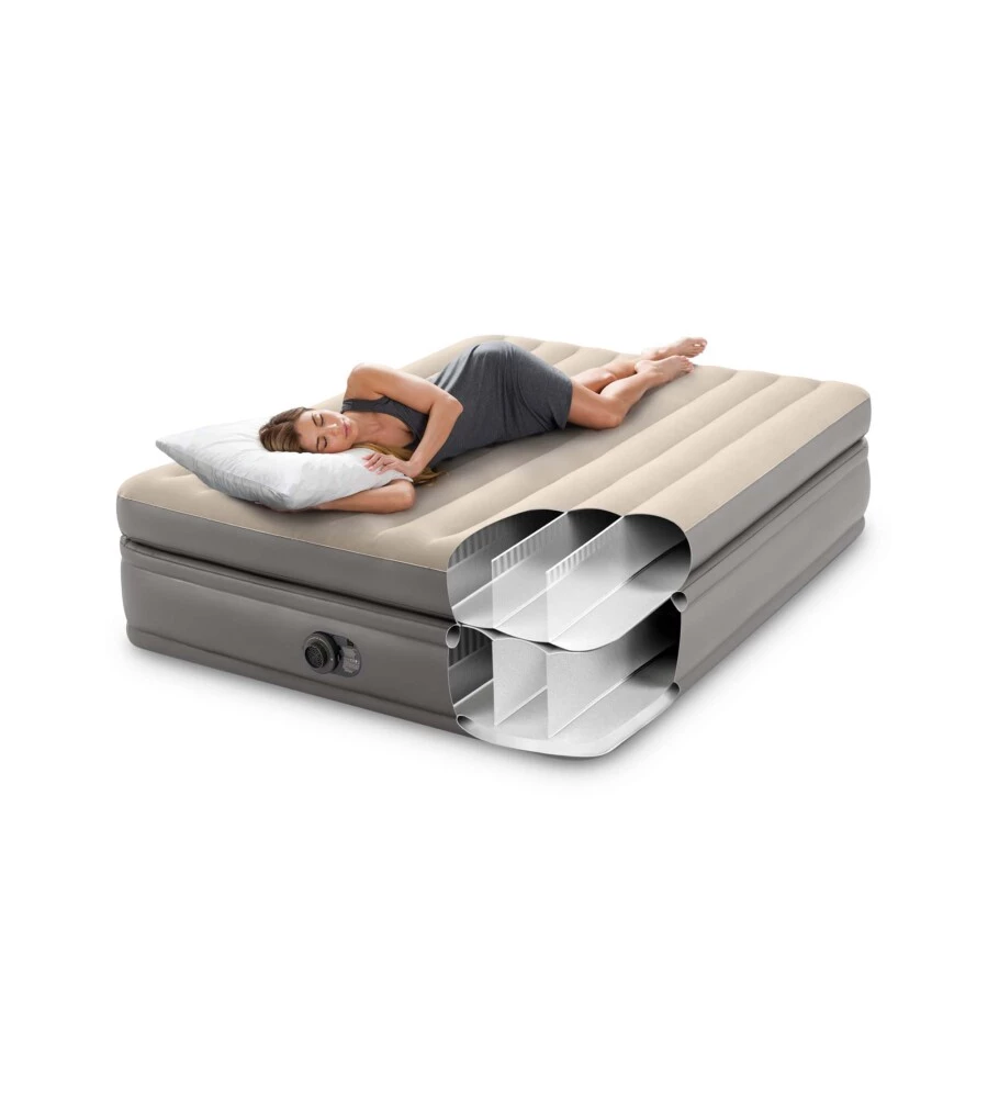 MATERASSO MATRIMONIALE AUTOGONFIANTE INTEX "AIRBED DURA-BEAM PRIME COMFORT ELEVATED" CON POMPA ELETTRICA INCORPORATA BEIGE 152X203X51 CM - COD. 64164ND