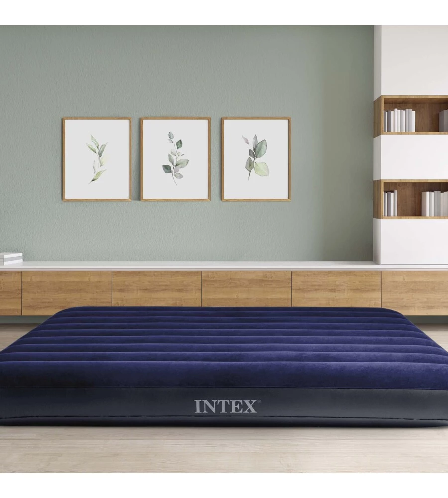 MATERASSO MATRIMONIALE KING GONFIABILE INTEX "AIRBED DURA-BEAM STANDARD CLASSIC DOWNY" BLU 183X203X25 CM - COD. 64755