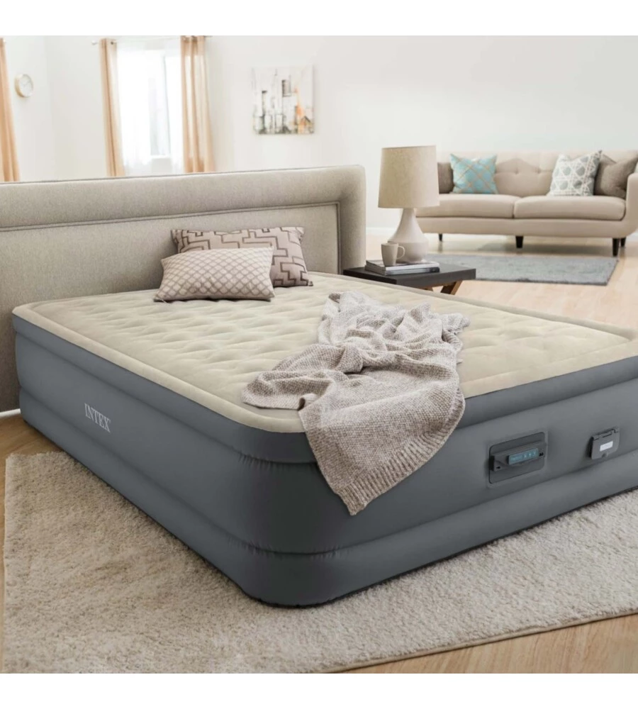 MATERASSO MATRIMONIALE AUTOGONFIANTE INTEX "AIRBED DURA-BEAM PREMAIRE II" CON POMPA ELETTRICA INCORPORATA, PORTA USB E CONTROLLO TRAMITE APP BEIGE 152X203X46 CM - COD. 64926