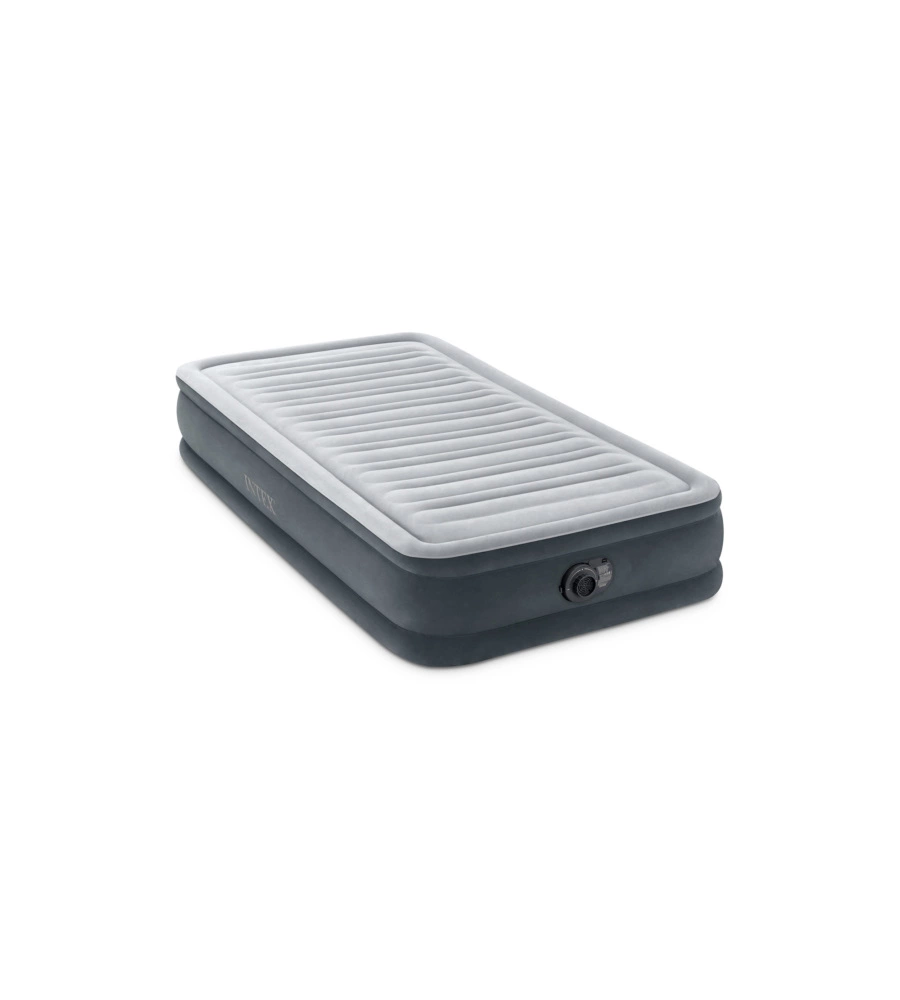 MATERASSO SINGOLO AUTOGONFIANTE INTEX "AIRBED DURA-BEAM COMFORT-PLUSH MID-RISE" CON POMPA ELETTRICA INTEGRATA GRIGIO 99X191X33 CM - COD. 67766ND