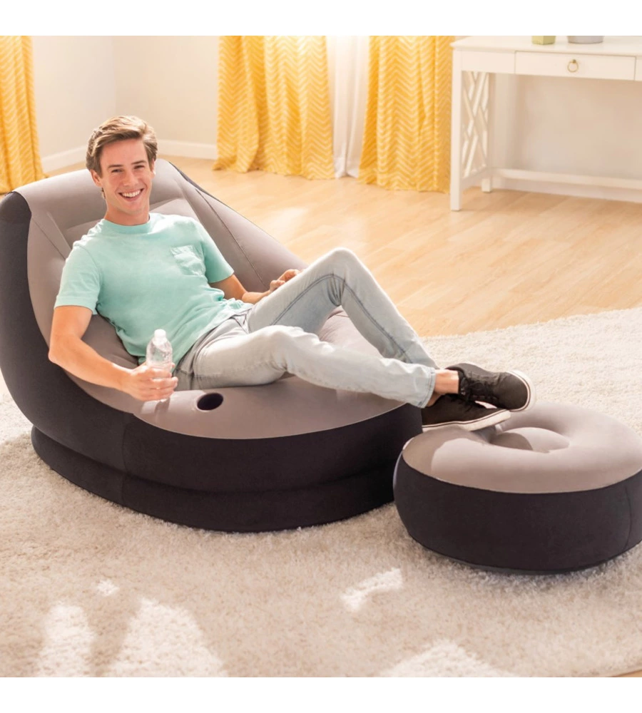 POLTRONA GONFIABILE INTEX "LOUNGE" CON OTTOMANA POGGIAPIEDI 102X137X79 CM - COD. 68564NP