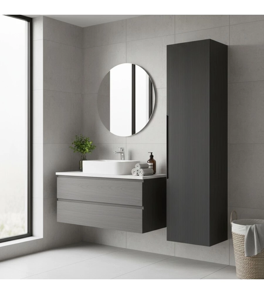 COLONNA PENSILE SOSPESA DECOR BAGNO "CANALETTO" CON 1 ANTA COLORE GRIGIO LAVA, 35X28X138 CM