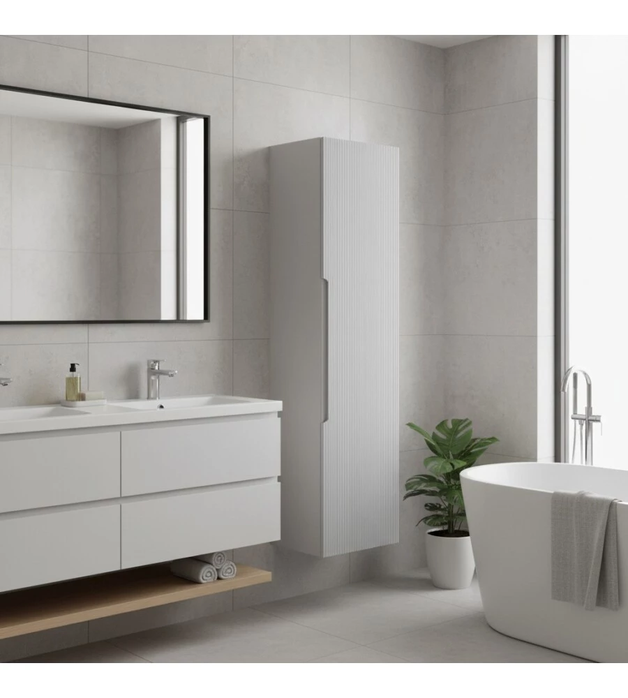 COLONNA PENSILE SOSPESA DECOR BAGNO "CANALETTO" CON 1 ANTA COLORE BIANCO NEVE, 35X28X138 CM