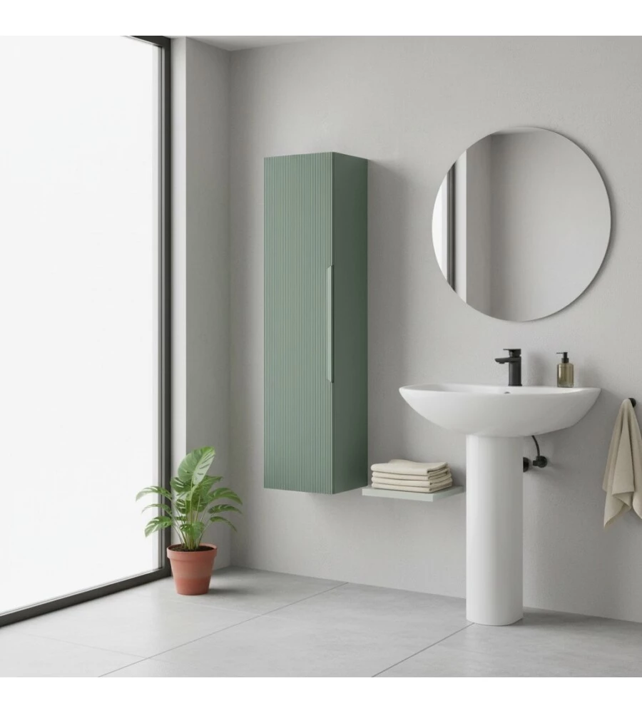 COLONNA PENSILE SOSPESA DECOR BAGNO "CANALETTO" CON 1 ANTA COLORE VERDE SALVIA, 35X28X138 CM