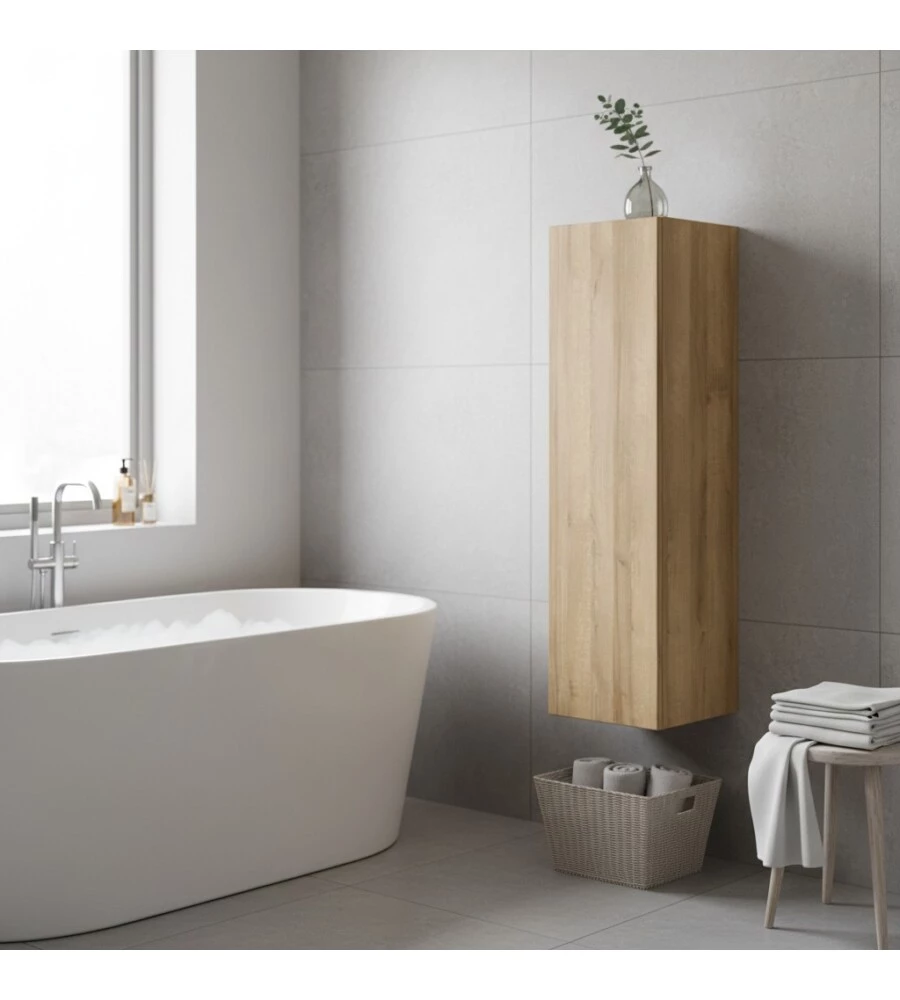 COLONNA PENSILE SOSPESA DECOR BAGNO CON 1 ANTA COLORE ROVERE FARNIA, 35X28X138 CM