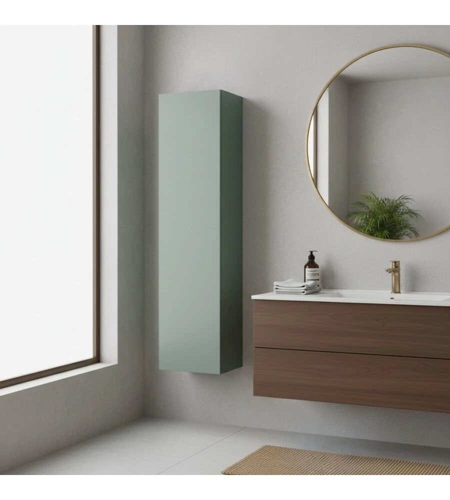 COLONNA PENSILE SOSPESA DECOR BAGNO CON 1 ANTA COLORE VERDE SALVIA, 35X28X138 CM