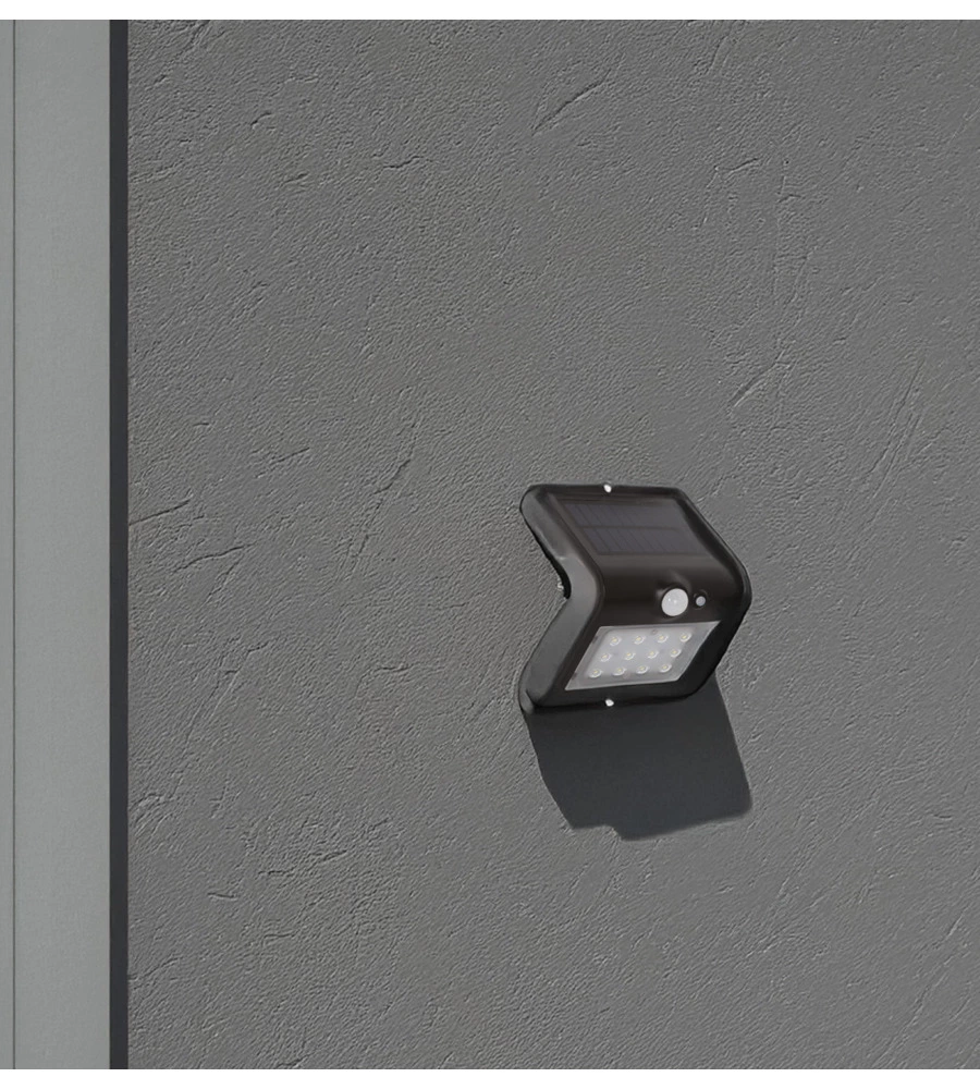 APPLIQUE DA ESTERNO SOLARE CREPUSCOLARE CON SENSORE DI MOVIMENTO COLORE NERO, 1,5 W 4000 K
