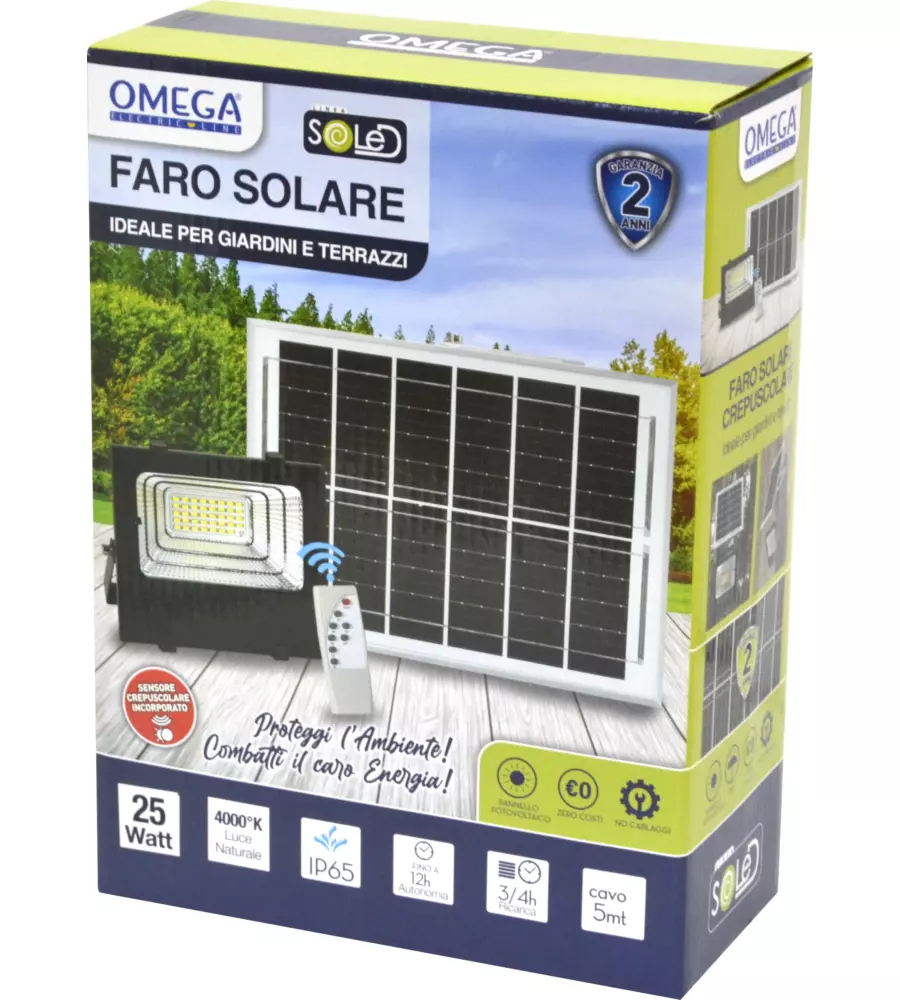 FARO LED DA ESTERNO SOLARE CREPUSCOLARE, 25 W 4000 K