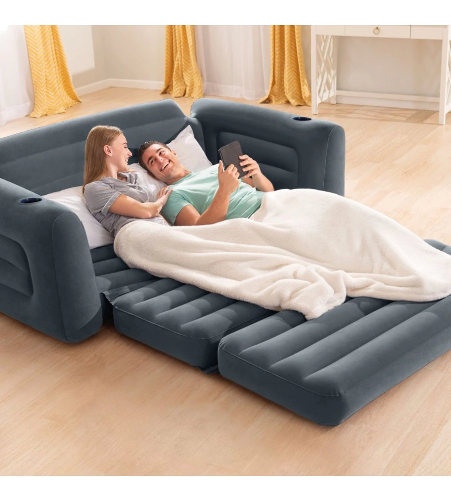 DIVANO LETTO GONFIABILE 2 POSTI INTEX COLORE GRIGIO 203X231X66 CM - COD. 66552NP