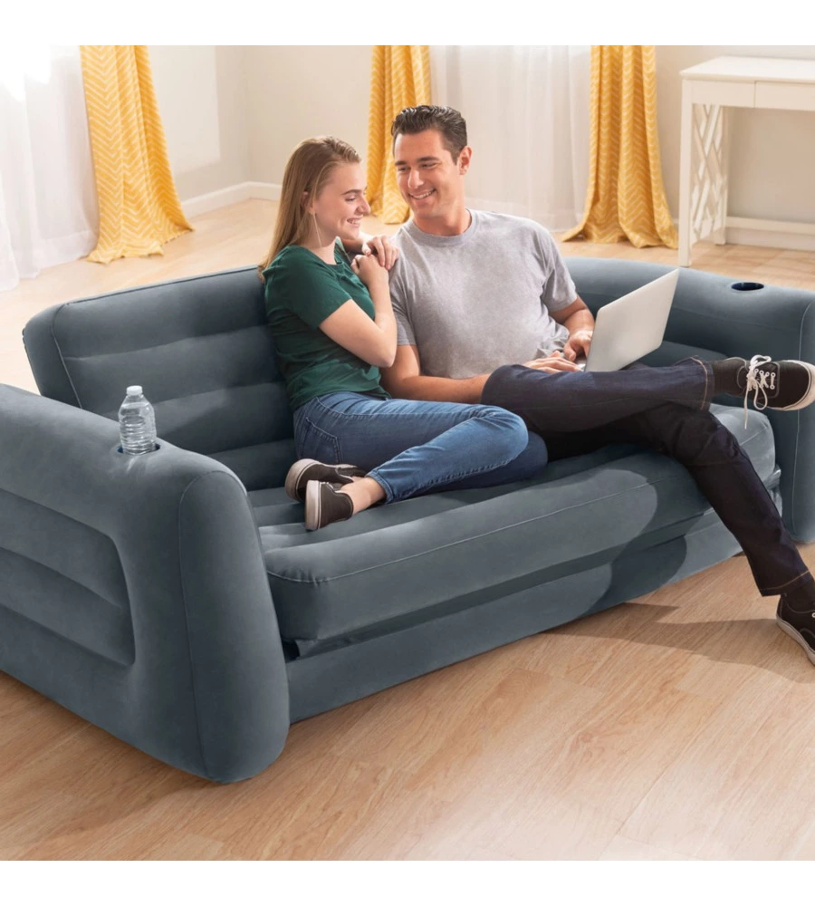 DIVANO LETTO GONFIABILE 2 POSTI INTEX COLORE GRIGIO 203X231X66 CM - COD. 66552NP
