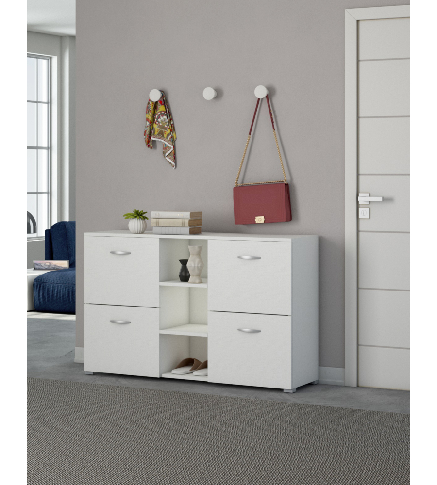 SCARPIERA DA INGRESSO "VENERE" CON 4 ANTE COLORE BIANCO, 125X35X75 CM
