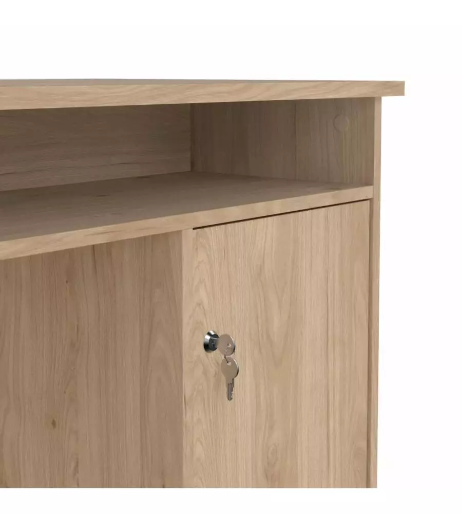 SCRIVANIA CON ANTA E 3 CASSETTI IN TRUCIOLATO COLORE QUERCIA, 126X55X75,6 CM
