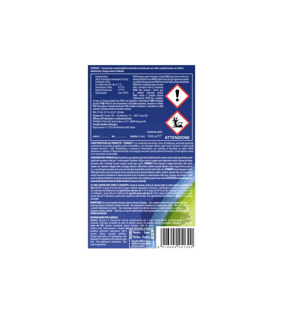 ZANZARICIDA ANTIZANZARE STOCKER "ETOKRAFT" 1 LITRO