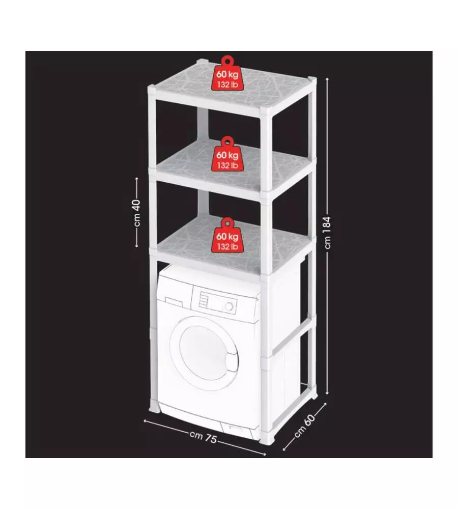 MOBILE LAVANDERIA BAMA "ORGANIZER" IN POLIPROPILENE BIANCO 75X60X184 CM