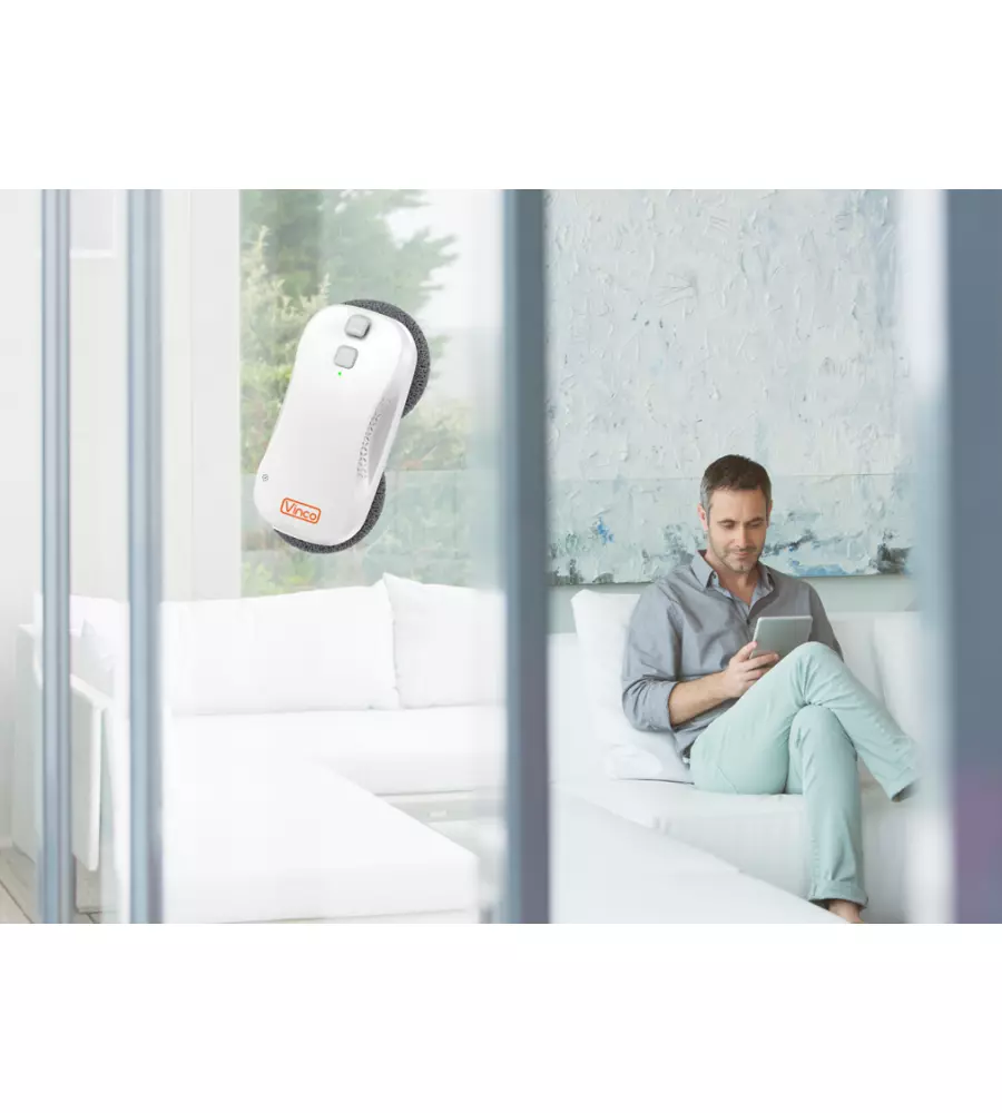 ROBOT LAVAVETRI A BATTERIA VINCO "GRISÙ" CON DOPPIO GETTO ACQUA E CONNETTIVITÀ BLUETOOTH, 90 W