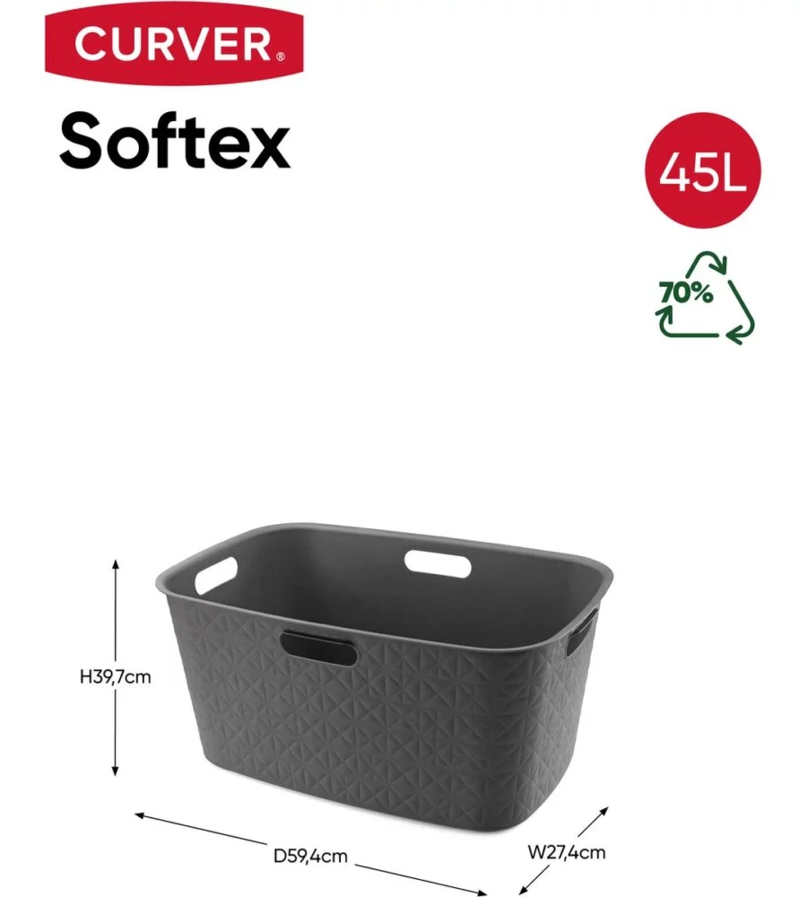 CESTO PORTABIANCHERIA KETER "CURVER SOFTEX" ANTRACITE, 45 LITRI