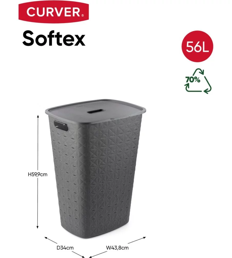 CESTO PORTABIANCHERIA KETER "CURVER SOFTEX" ANTRACITE CON COPERCHIO, 56 LITRI