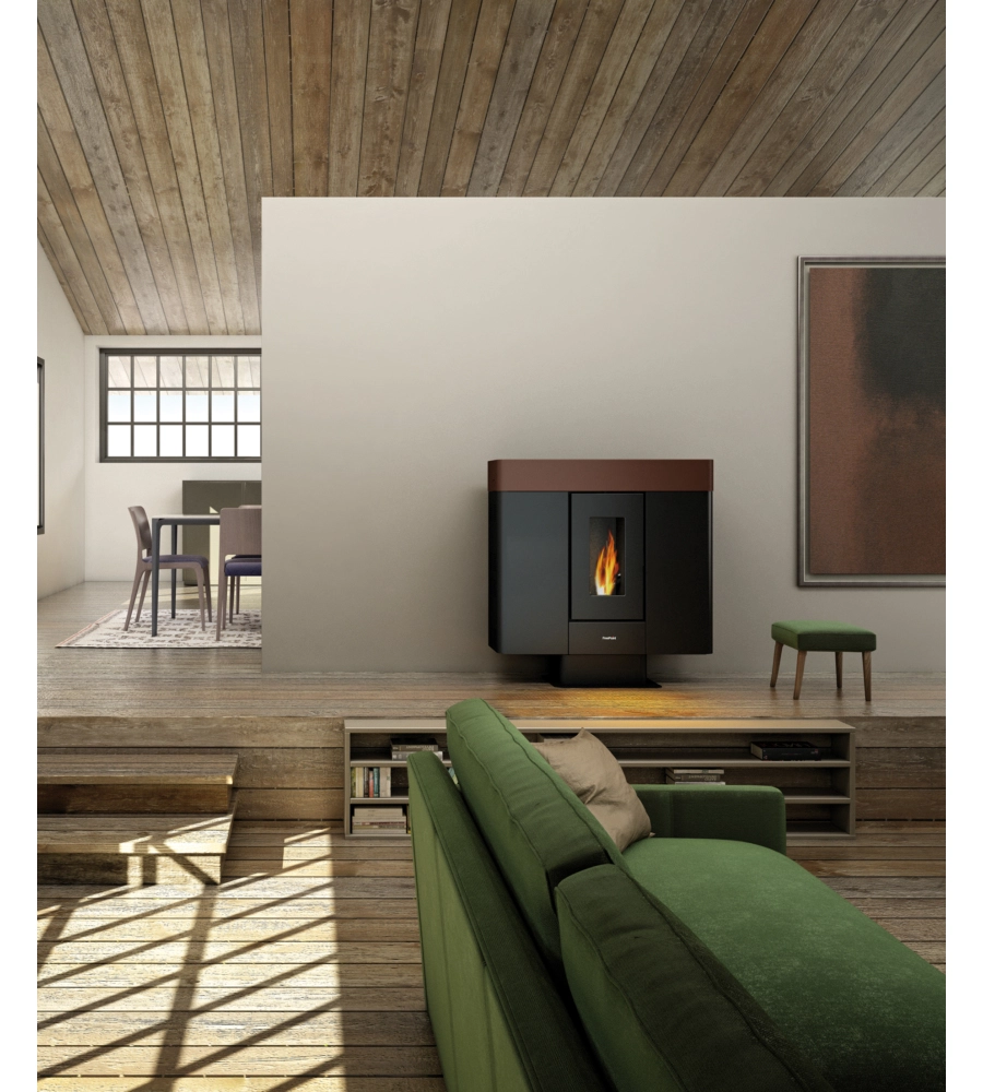 STUFA A PELLET SLIM CANALIZZATA ERMETICA FREEPOINT "MOON" MOKA 10 KW CON WI-FI