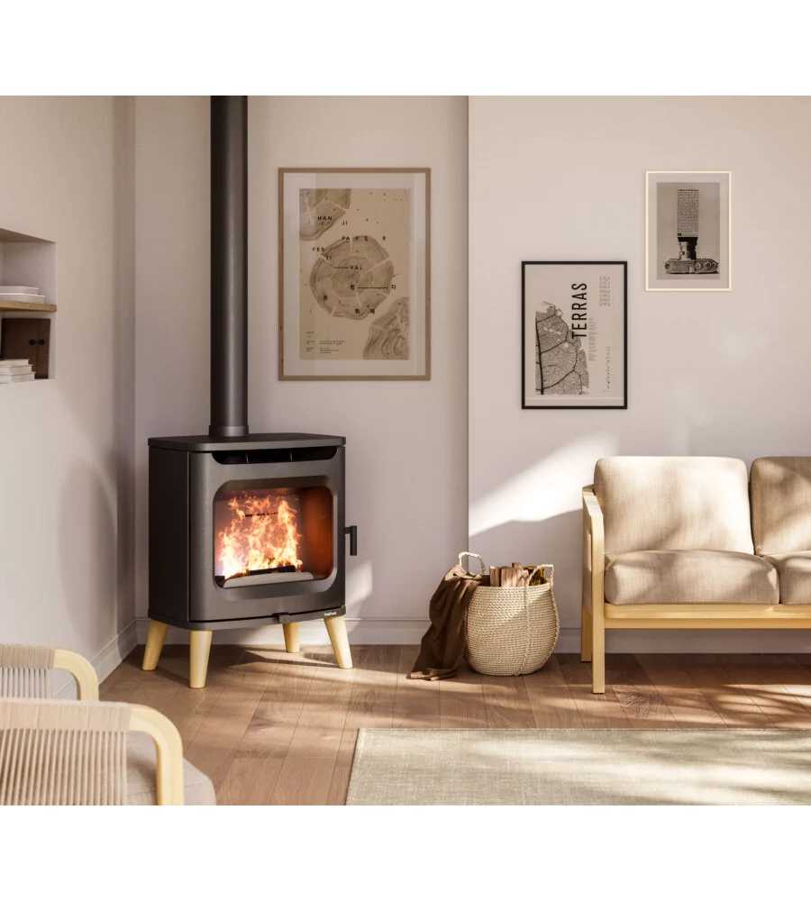 STUFA A LEGNA ERMETICA FREEPOINT "FLOS 8" NERO 7 KW