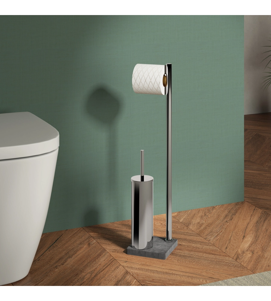 PIANTANA PORTAROTOLO E SCOPINO WC GEDY "TRILLY" IN ACCIAIO INOX GRIGIO