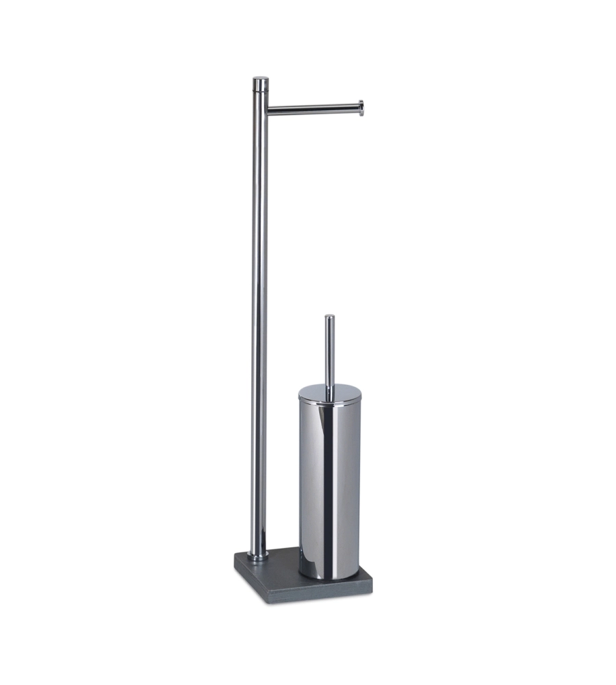 PIANTANA PORTAROTOLO E SCOPINO WC GEDY "TRILLY" IN ACCIAIO INOX GRIGIO