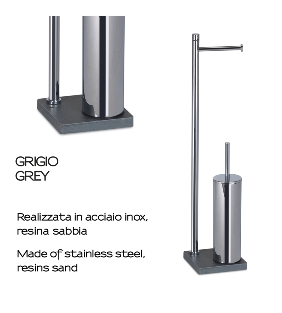 PIANTANA PORTAROTOLO E SCOPINO WC GEDY "TRILLY" IN ACCIAIO INOX GRIGIO