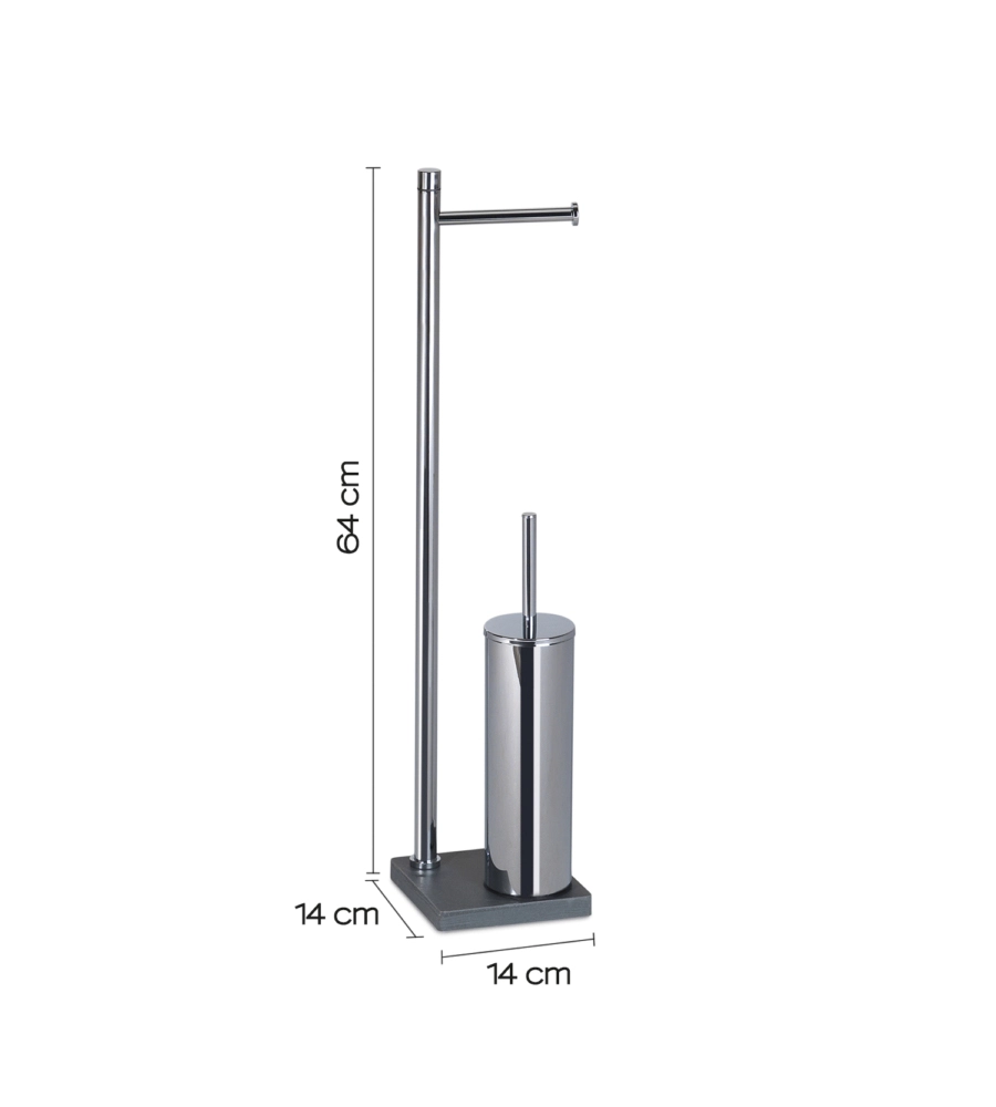 PIANTANA PORTAROTOLO E SCOPINO WC GEDY "TRILLY" IN ACCIAIO INOX GRIGIO