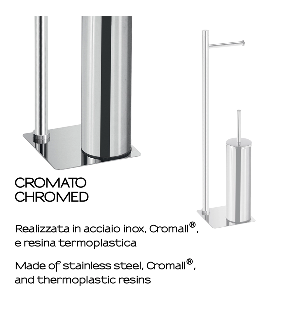 PIANTANA PORTAROTOLO E SCOPINO WC GEDY "TRILLY" IN ACCIAIO INOX CROMATO