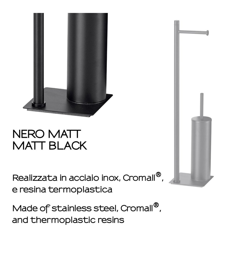 PIANTANA PORTAROTOLO E SCOPINO WC GEDY "TRILLY" IN ACCIAIO INOX NERO