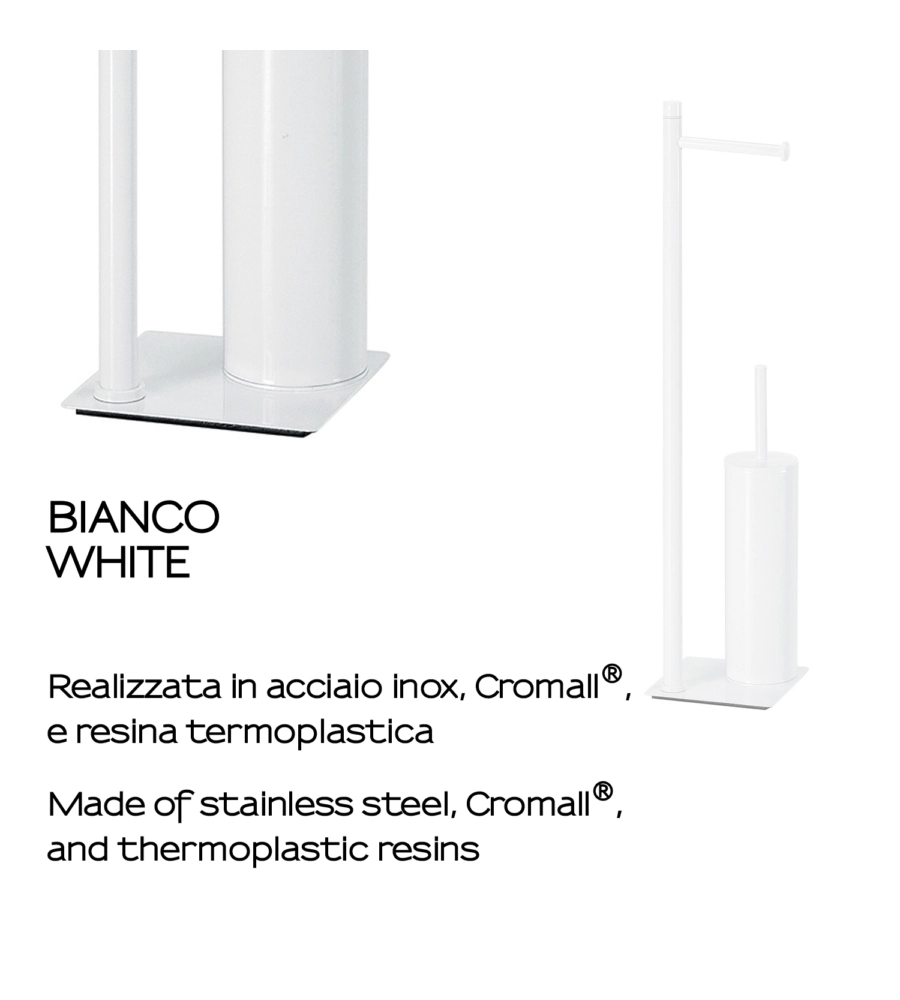 PIANTANA PORTAROTOLO E SCOPINO WC GEDY "TRILLY" IN ACCIAIO INOX BIANCO