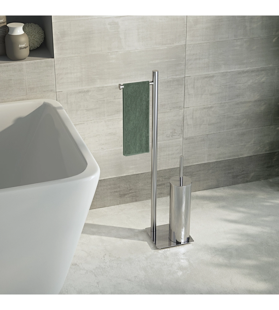 PIANTANA PORTAROTOLO E SCOPINO WC GEDY "TRILLY" IN ACCIAIO INOX SPAZZOLATO