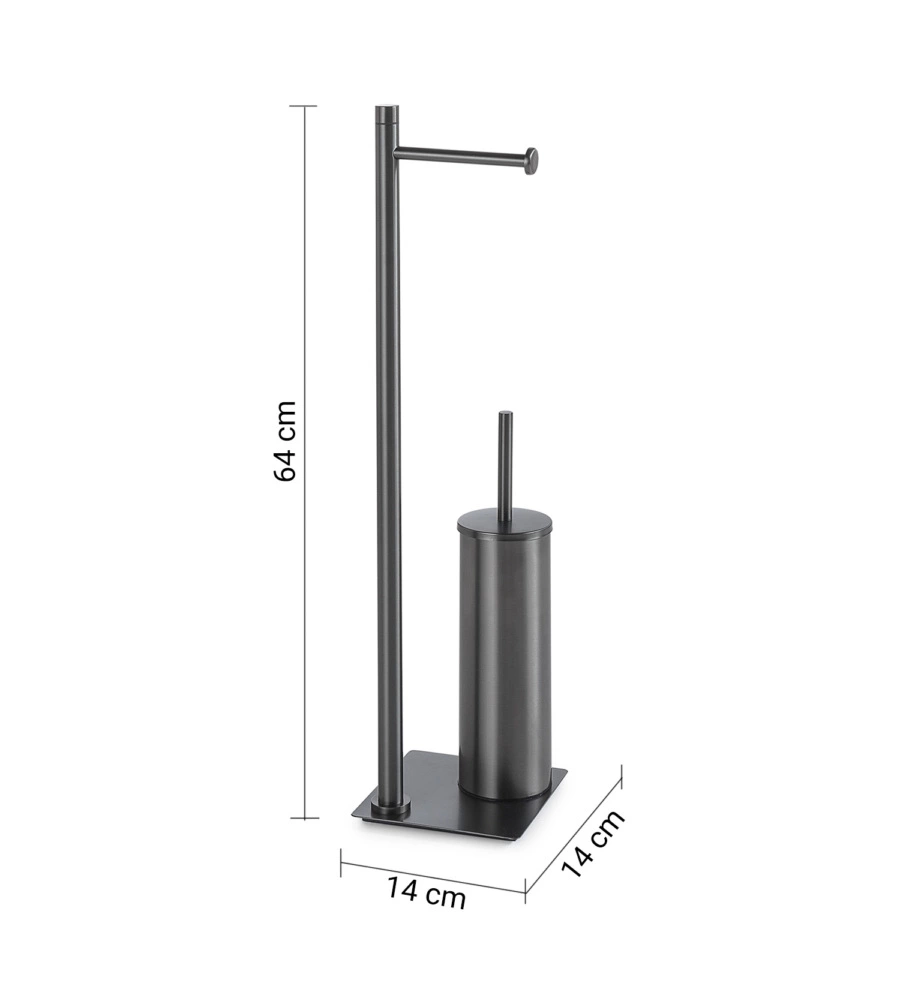 PIANTANA PORTAROTOLO E SCOPINO WC GEDY "TRILLY" IN ACCIAIO INOX GUN METAL