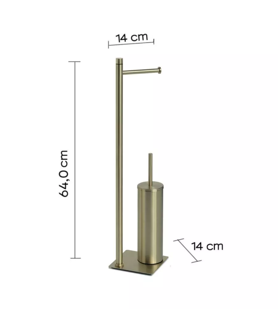 PIANTANA PORTAROTOLO E SCOPINO WC GEDY "TRILLY" IN ACCIAIO INOX ORO SPAZZOLATO