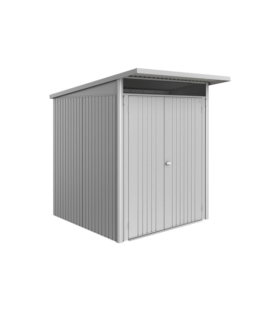 CASETTA DA GIARDINO BIOHORT "AVANTGARDE ECO MIS.A1" IN ACCIAIO ZINCATO ARGENTO METALLIZZATO CON PORTA BATTENTE DOPPIA 180X220X218 CM - COD. 15619