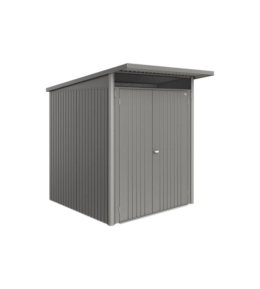 CASETTA DA GIARDINO BIOHORT "AVANTGARDE ECO MIS.A1" IN ACCIAIO ZINCATO GRIGIO QUARZO METALLIZZATO CON PORTA BATTENTE DOPPIA 180X220X218 CM - COD. 19619