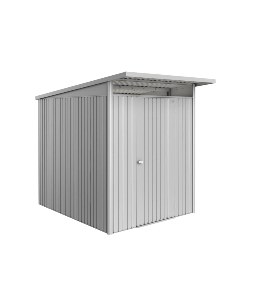 CASETTA DA GIARDINO BIOHORT "AVANTGARDE ECO MIS.A2" IN ACCIAIO ZINCATO ARGENTO METALLIZZATO CON PORTA BATTENTE SEMPLICE 180X260X218 CM - COD. 15620