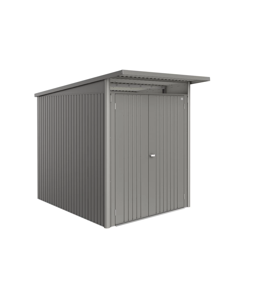CASETTA DA GIARDINO BIOHORT "AVANTGARDE ECO MIS.A2" IN ACCIAIO ZINCATO GRIGIO QUARZO METALLIZZATO CON PORTA BATTENTE DOPPIA 180X260X218 CM - COD. 19629