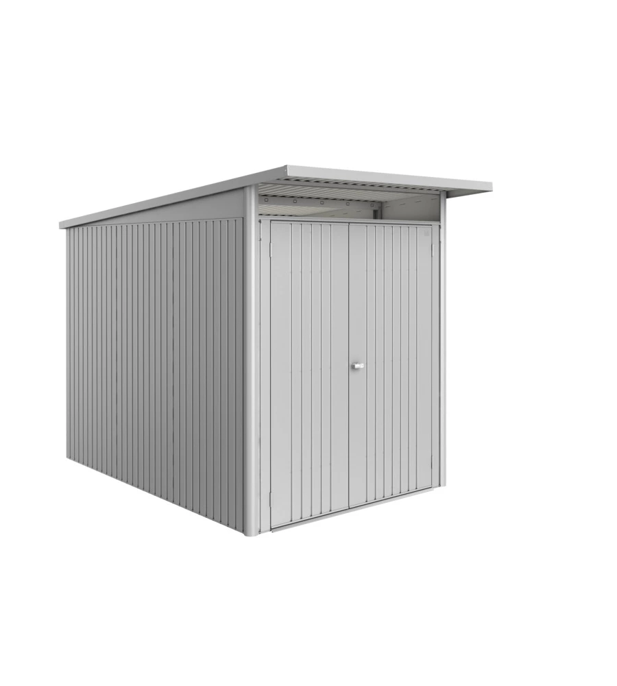 CASETTA DA GIARDINO BIOHORT "AVANTGARDE ECO MIS.A3" IN ACCIAIO ZINCATO ARGENTO METALLIZZATO CON PORTA BATTENTE DOPPIA 180X300X218 CM - COD. 15639