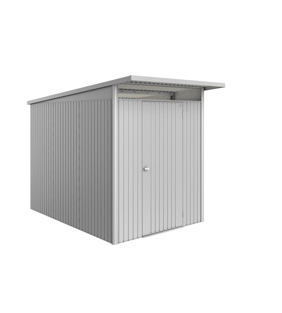 CASETTA DA GIARDINO BIOHORT "AVANTGARDE ECO MIS.A3" IN ACCIAIO ZINCATO ARGENTO METALLIZZATO CON PORTA BATTENTE SEMPLICE 180X300X218 CM - COD. 15630