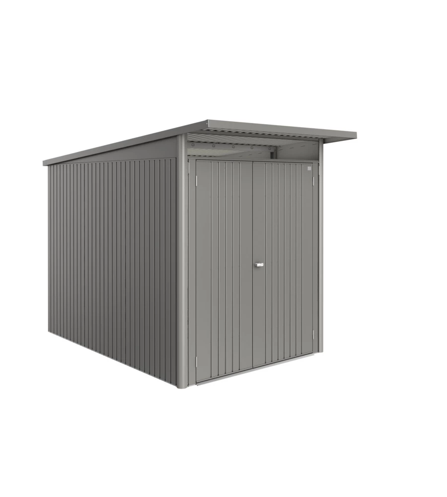 CASETTA DA GIARDINO BIOHORT "AVANTGARDE ECO MIS.A3" IN ACCIAIO ZINCATO GRIGIO QUARZO METALLIZZATO CON PORTA BATTENTE DOPPIA 180X300X218 CM - COD. 19639