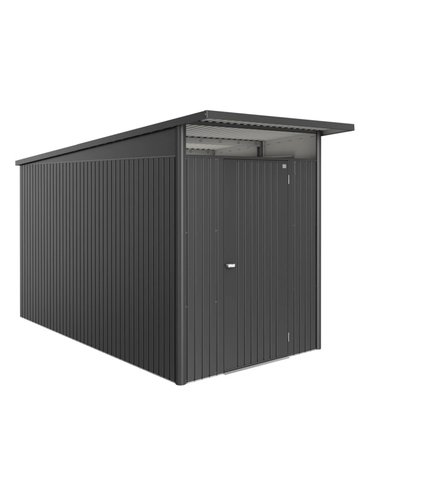 CASETTA DA GIARDINO BIOHORT "AVANTGARDE ECO MIS.A4" IN ACCIAIO ZINCATO GRIGIO SCURO METALLIZZATO CON PORTA BATTENTE SEMPLICE 180X380X222 CM - COD. 17640