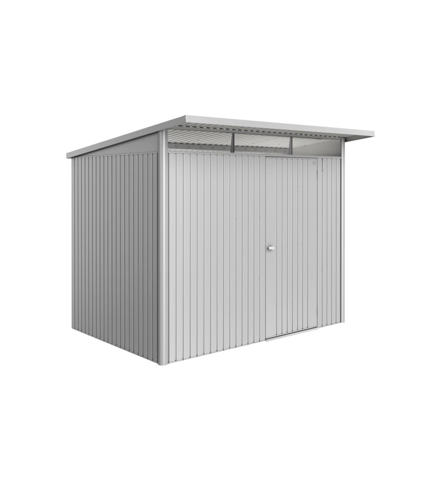 CASETTA DA GIARDINO BIOHORT "AVANTGARDE ECO MIS.A5" IN ACCIAIO ZINCATO ARGENTO METALLIZZATO CON PORTA BATTENTE SEMPLICE 260X220X218 CM - COD. 15650