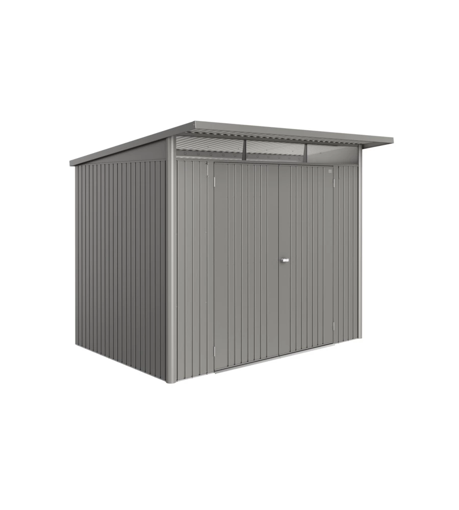 CASETTA DA GIARDINO BIOHORT "AVANTGARDE ECO MIS.A5" IN ACCIAIO ZINCATO GRIGIO QUARZO METALLIZZATO CON PORTA BATTENTE DOPPIA 260X220X218 CM COD. 19659