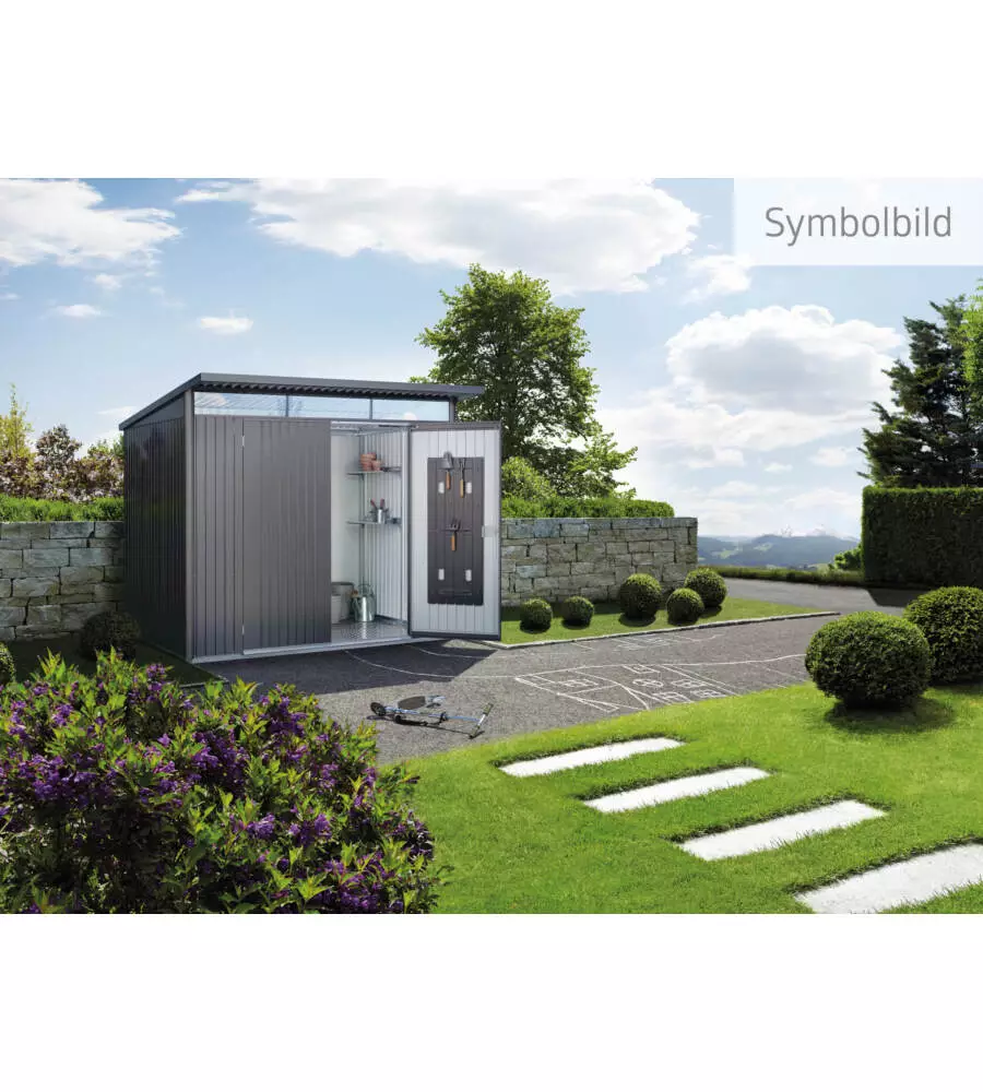 CASETTA DA GIARDINO BIOHORT "AVANTGARDE ECO MIS.A5" IN ACCIAIO ZINCATO GRIGIO SCURO METALLIZZATO CON PORTA BATTENTE DOPPIA 260X220X218 CM - COD. 17659