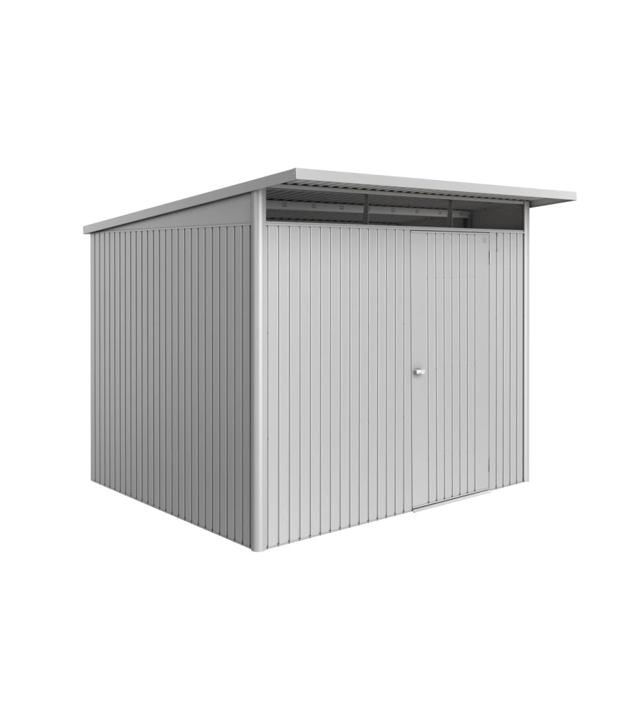 CASETTA DA GIARDINO BIOHORT "AVANTGARDE ECO MIS.A6" IN ACCIAIO ZINCATO ARGENTO METALLIZZATO CON PORTA BATTENTE SEMPLICE 260X255X218 CM - COD. 15660