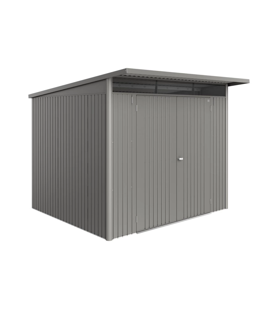 CASETTA DA GIARDINO BIOHORT "AVANTGARDE ECO MIS.A6" IN ACCIAIO ZINCATO GRIGIO QUARZO METALLIZZATO CON PORTA BATTENTE DOPPIA 260X260X218 CM - COD. 19669