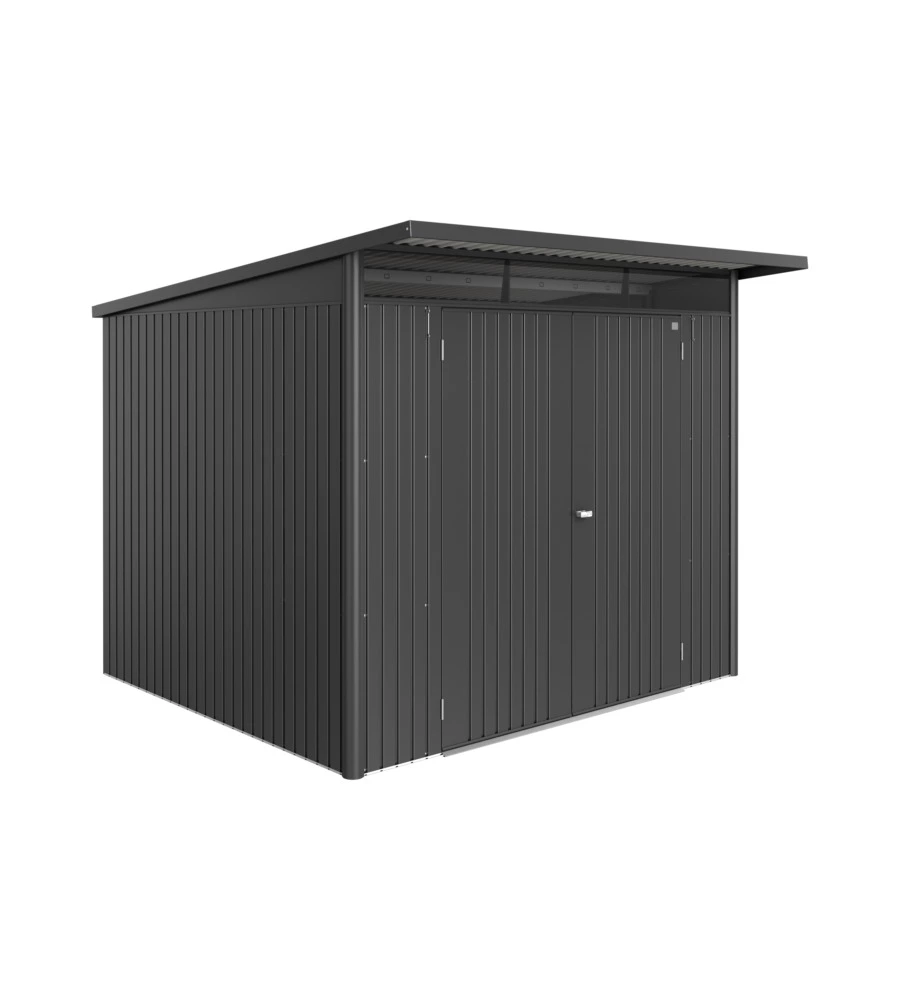 CASETTA DA GIARDINO BIOHORT "AVANTGARDE ECO MIS.A6" IN ACCIAIO ZINCATO GRIGIO SCURO METALLIZZATO CON PORTA BATTENTE DOPPIA 260X260X218 CM - COD. 17669