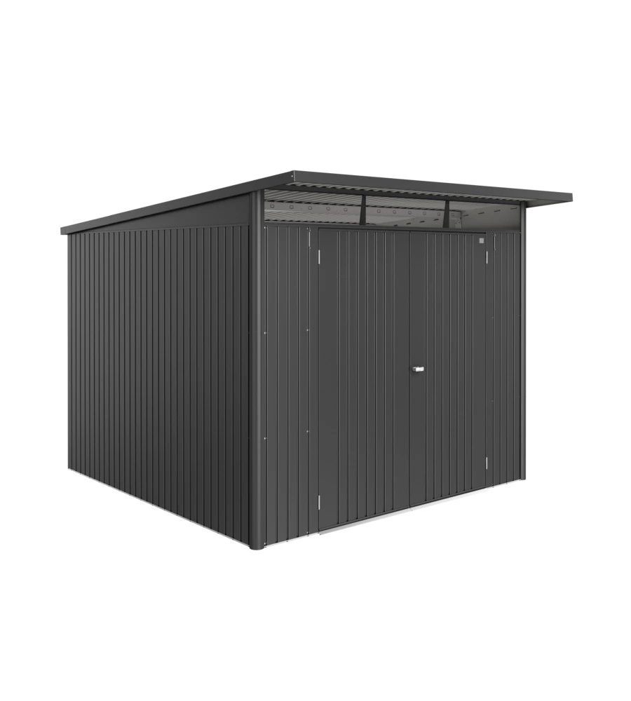 CASETTA DA GIARDINO BIOHORT "AVANTGARDE ECO MIS.A7" IN ACCIAIO ZINCATO GRIGIO SCURO METALLIZZATO CON PORTA BATTENTE DOPPIA 260X300X218 CM - COD. 17679