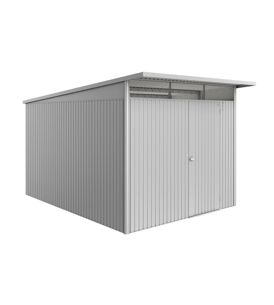 CASETTA DA GIARDINO BIOHORT "AVANTGARDE ECO MIS.A8" IN ACCIAIO ZINCATO ARGENTO METALLIZZATO CON PORTA BATTENTE SEMPLICE 260X380X222 CM - COD. 19689