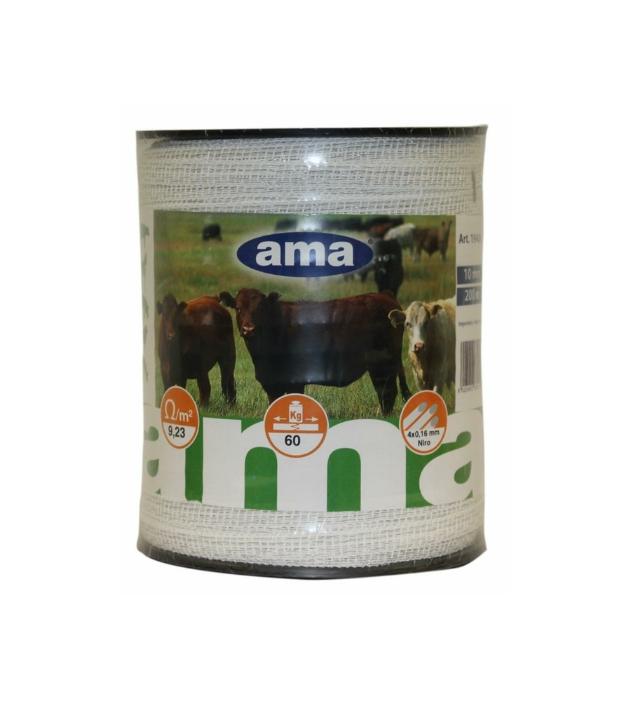 BANDA PER RECINTO ELETTRICO AMA IN FIBRA ACCIAIO BIANCA 10MM X 200MT 2 PEZZI
